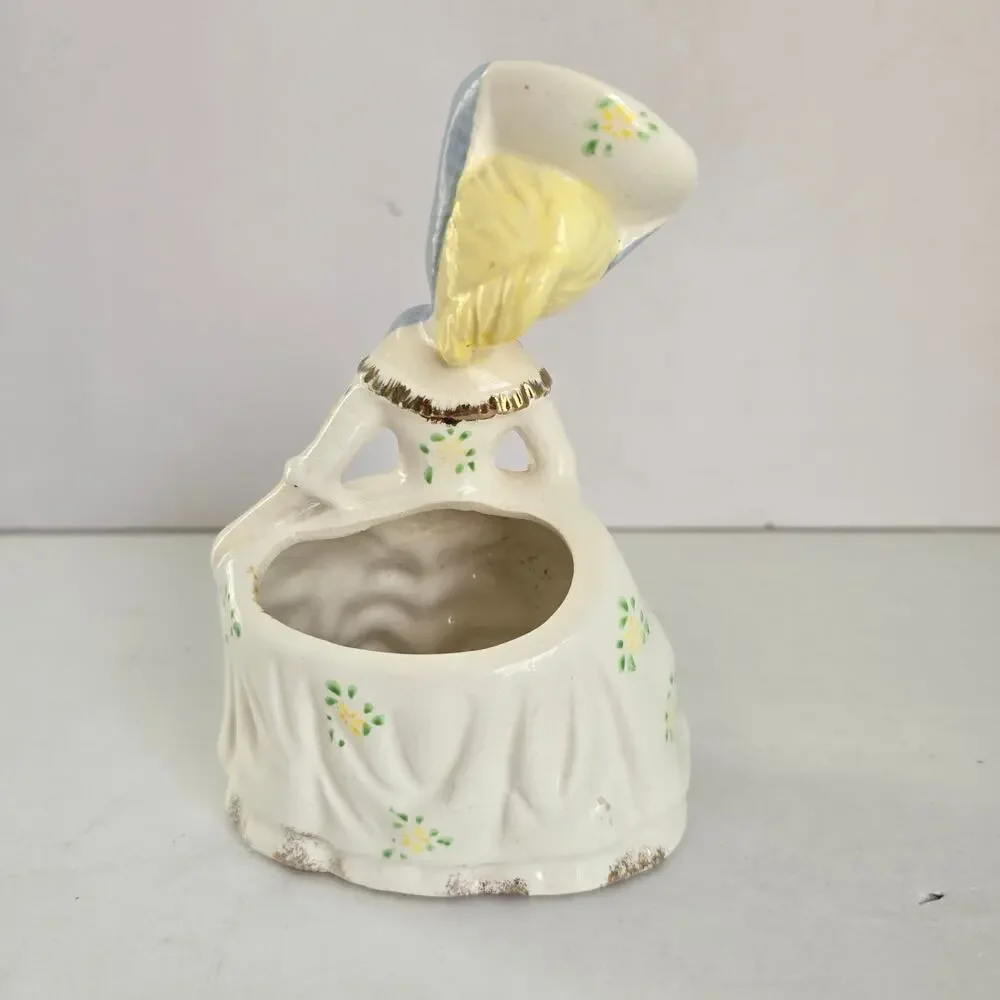 Vintage Figurine Planter Woman Bonnet 50s 60s Kitsch Japanese Gone With the Wind